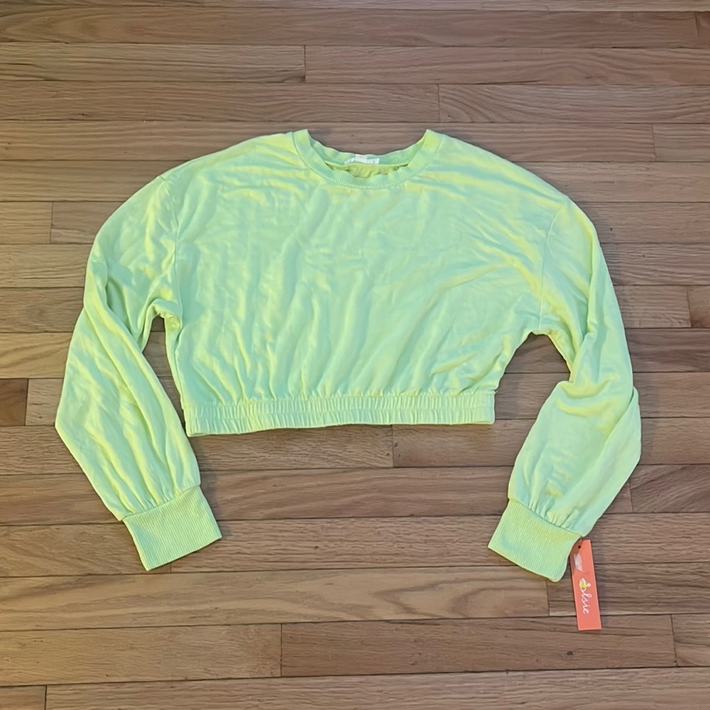 Colsie Cropped Crewneck Neon Lime Green Sweatshirt size M
